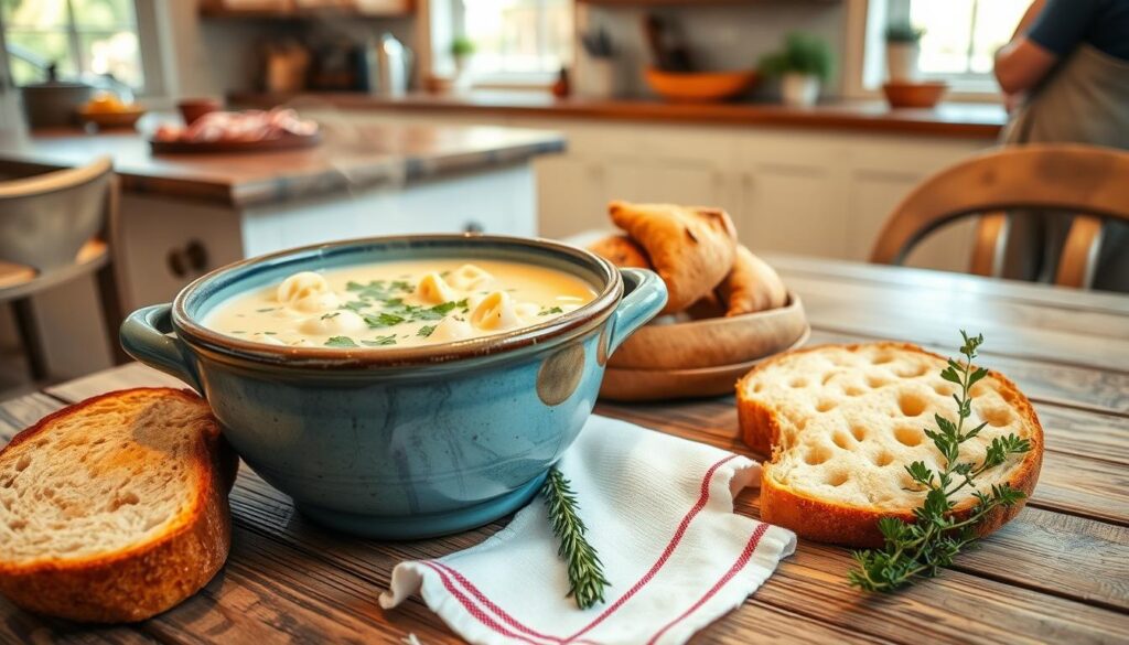 serving clam chowder